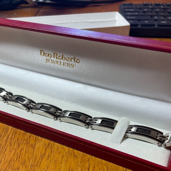 Men's Stainless Steel Bracelet-Don Roberto, Black Inlay - Picture 8 of 9